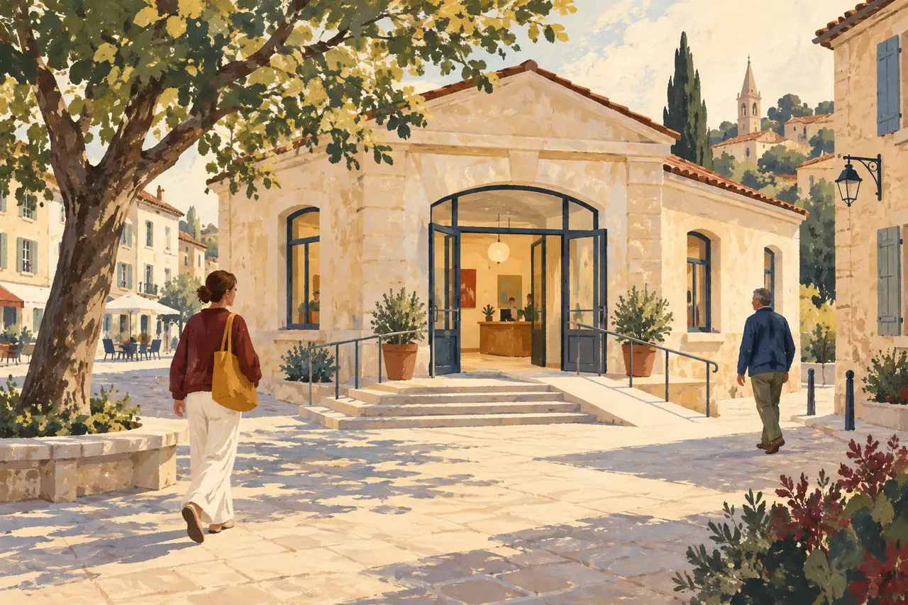 Illustration : un lieu d’accueil de quartier ouvert sur une place