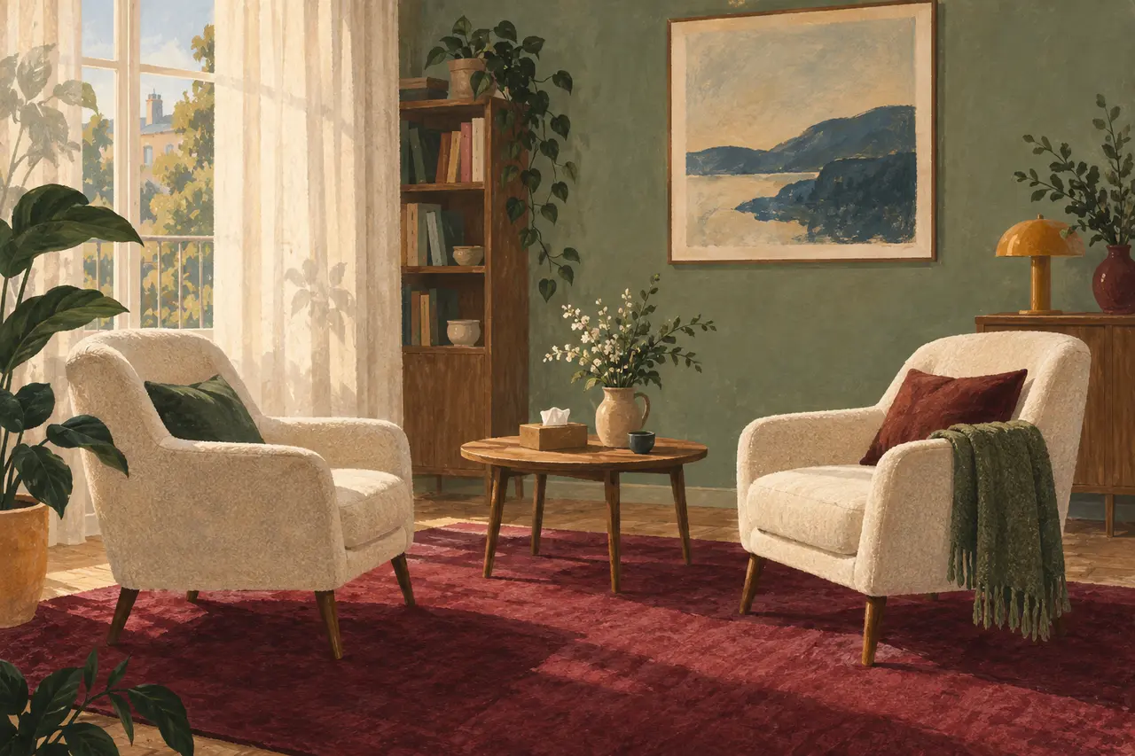 Illustration : deux fauteuils dans un espace calme de consultation